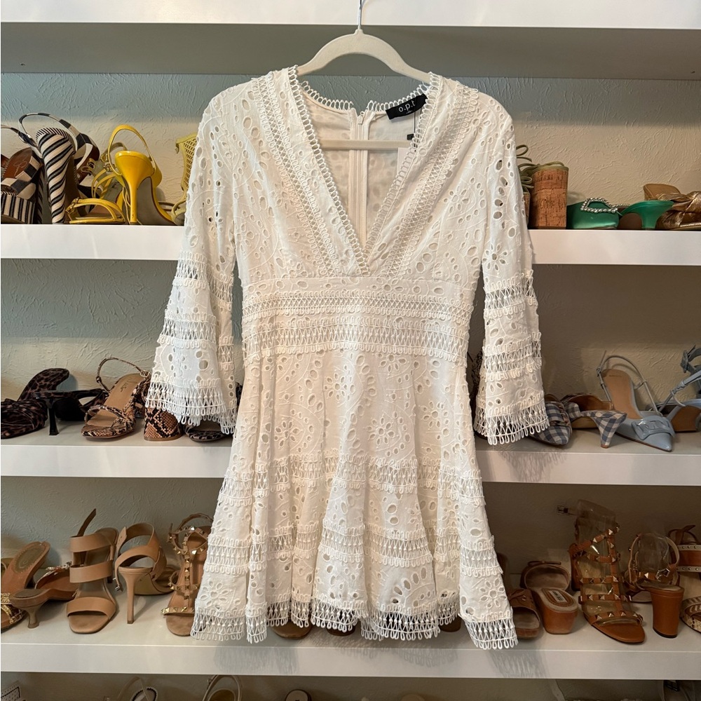O.P.T. White Eyelet Lace V-Neck Dress